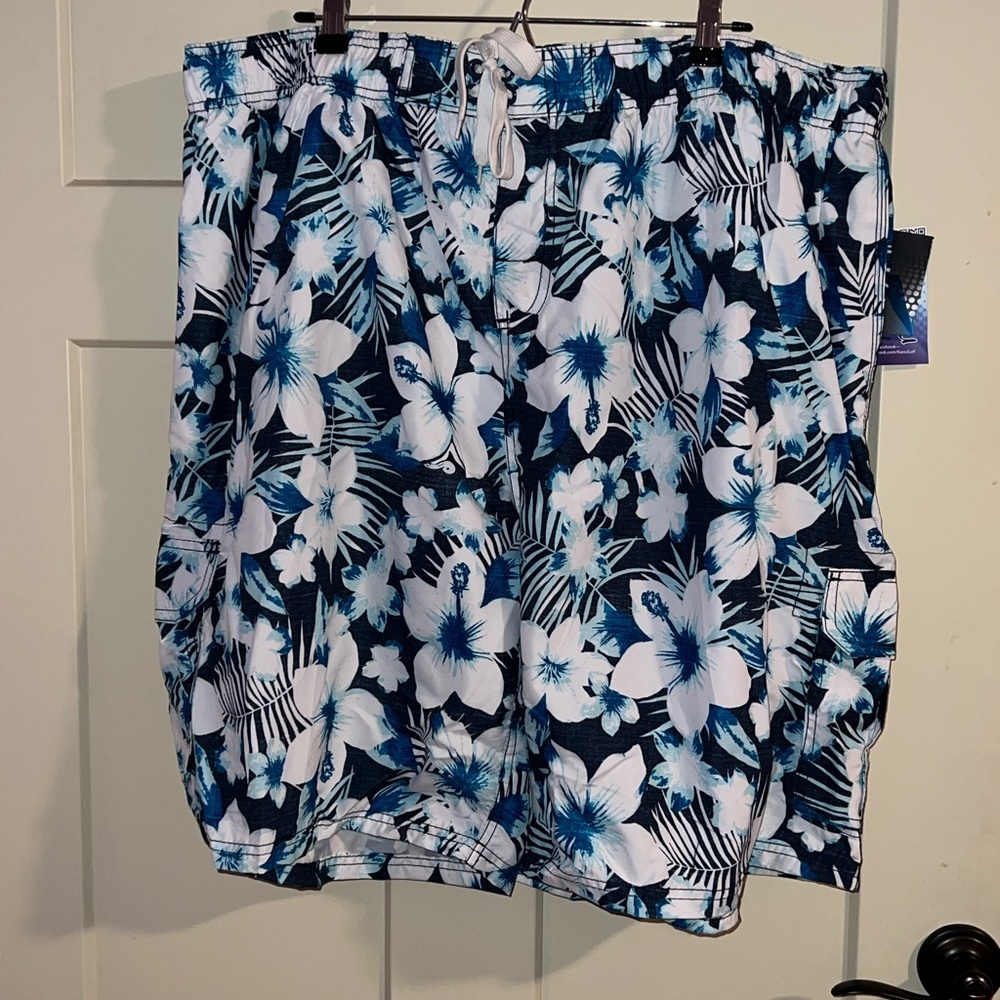 Kanu Surf Blue and White Floral Swim Trunks